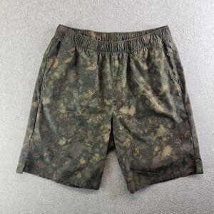 The North Face Shorts Mens Small Green Camo Wander Zip Pocket Slits Drawstring